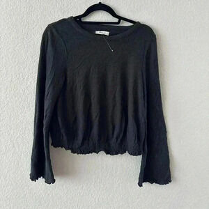 NWOT Madewell Black Bohemian Long Sleeve Lettuce Hem Bell Sleeve Top Size Small